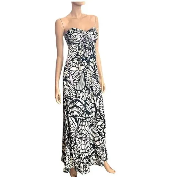 Laundry by Shelli Segal Butterfly Silk Maxi Dress Size 6 Strapless Black White - Picture 1 of 8